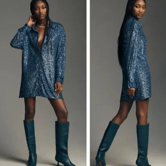 Anthropologie Flat White Sequin Tunic Dress - Picture 2 of 4